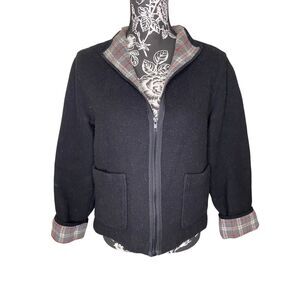 Norton Studio Petites Black Wool Blend Zip Jacket Plaid Lining Pockets PL Women